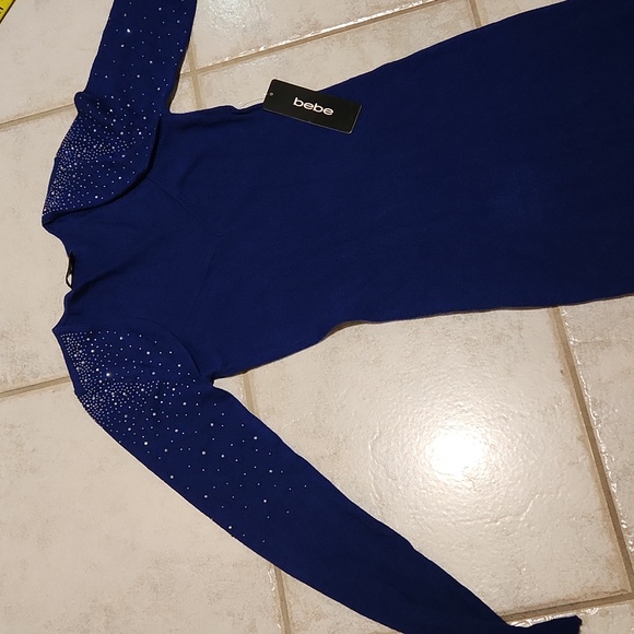 NWT ❗️  bebe navy  ( cobalt) sweater dress xs size stylsih silver rhinestones - Picture 17 of 17